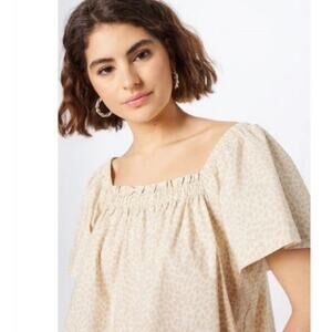 GAP Leopard Print Flutter Sleeve Blouse XS Cotton Poplin Beige Chic Top